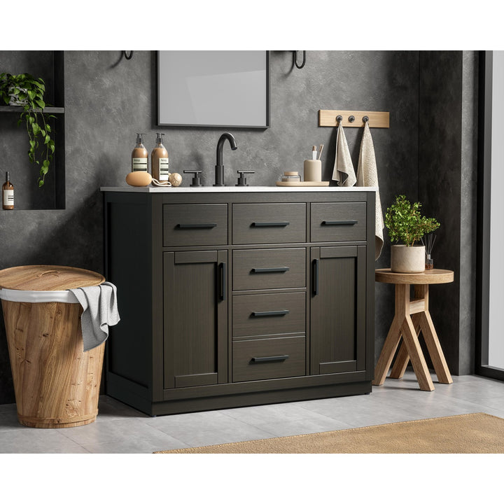 42 Inch Single Bathroom Vanity In Mocha Brown - View 2 - Joshua Marshal