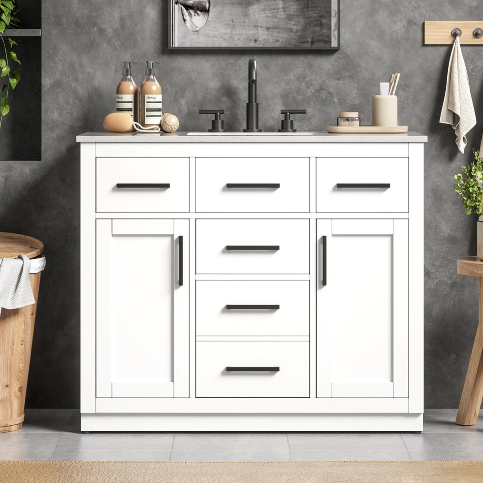 42 Inch Single Bathroom Vanity In White White Finish - KITCHEN & BATH by Joshua Marshal