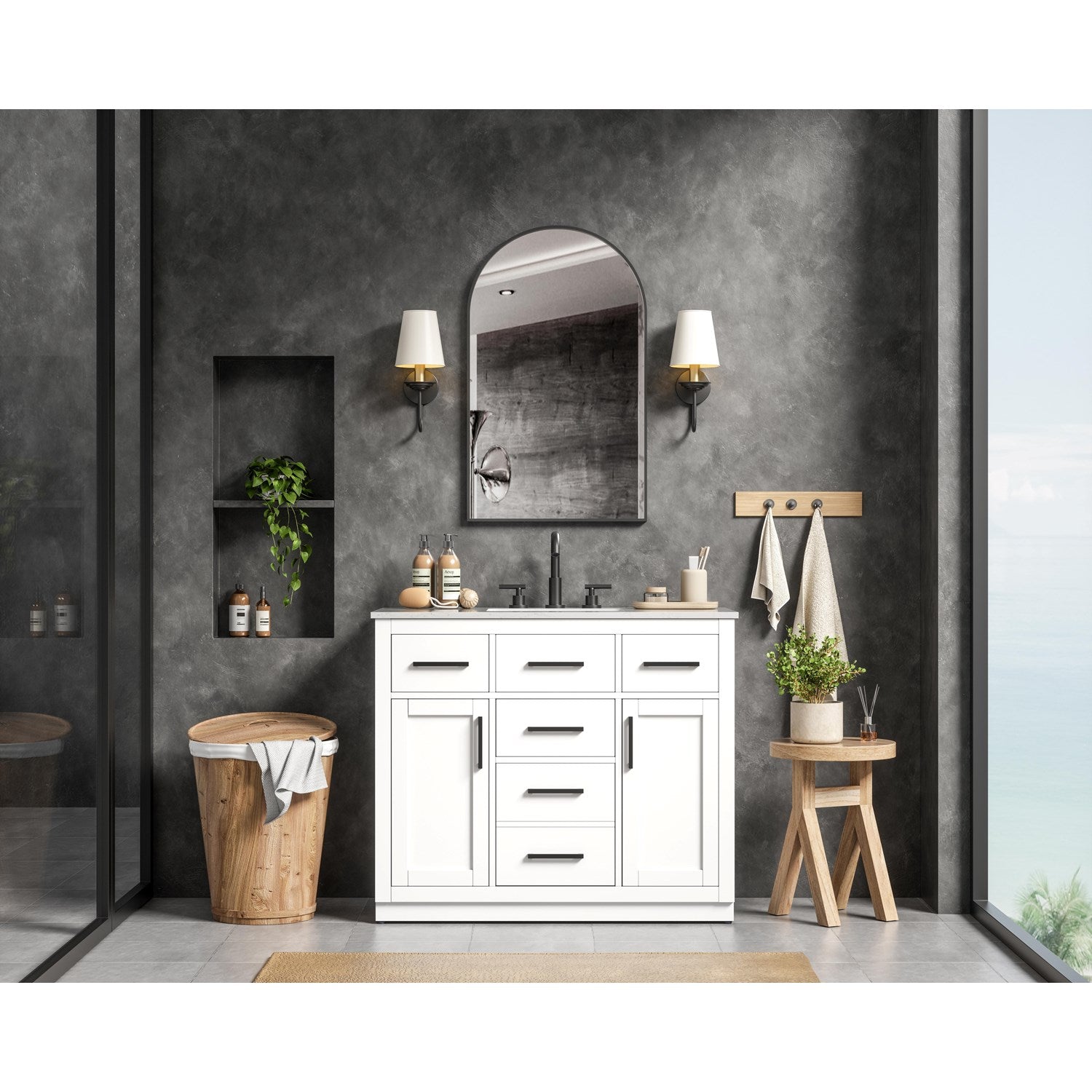 42 Inch Single Bathroom Vanity In White - View 2 - Joshua Marshal
