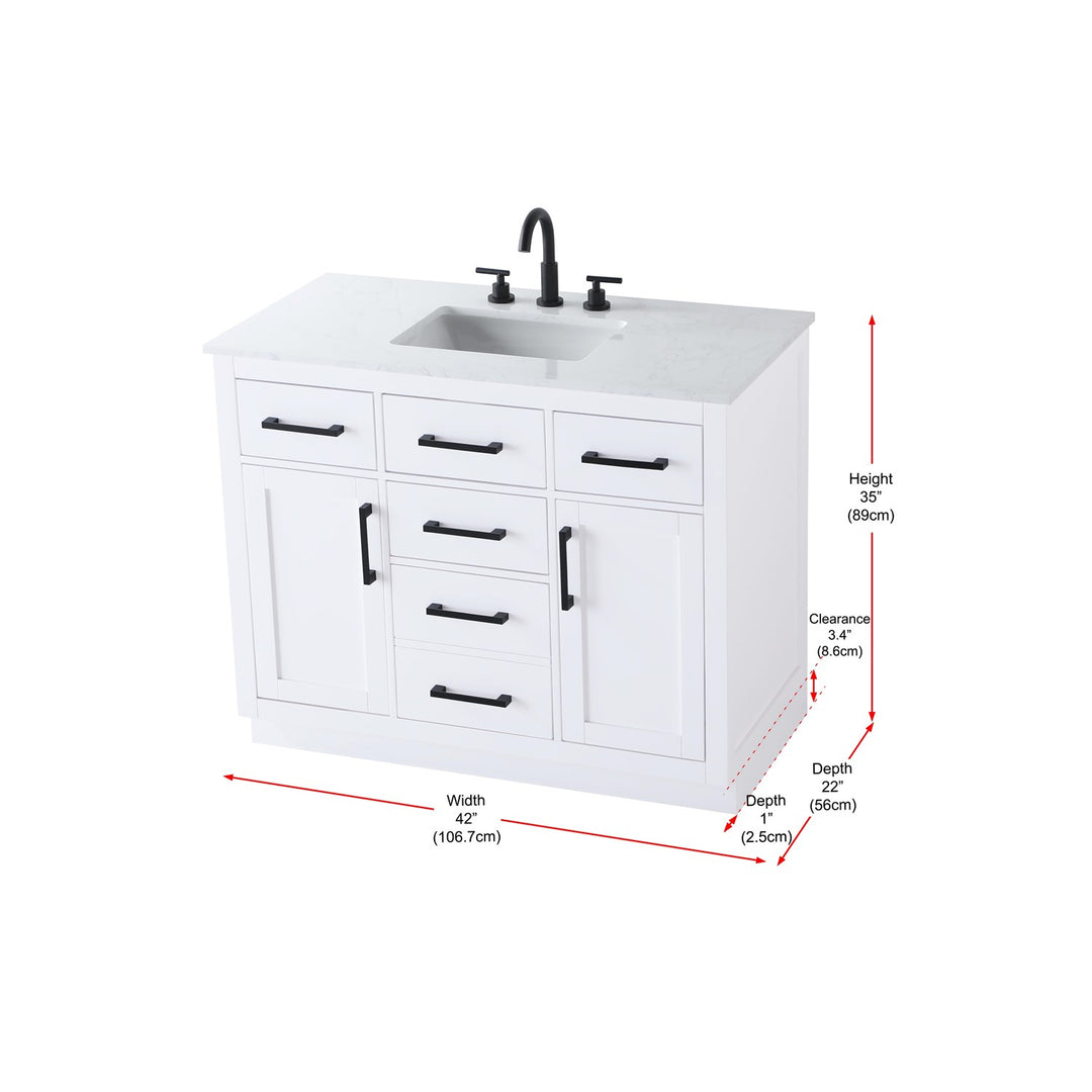 42 Inch Single Bathroom Vanity In White - View 6 - Joshua Marshal