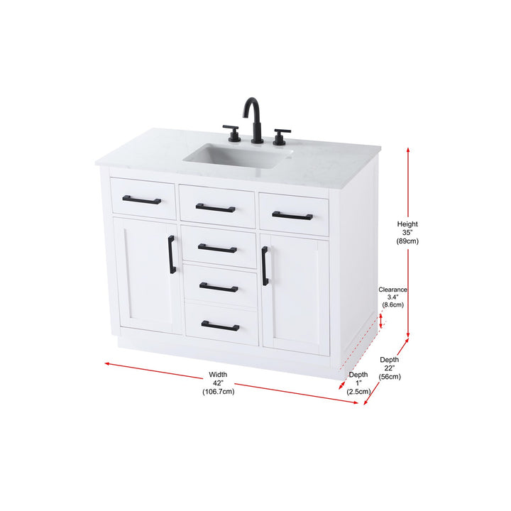 42 Inch Single Bathroom Vanity In White - View 6 - Joshua Marshal