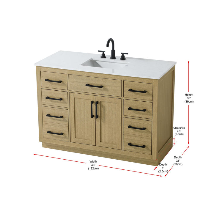 48 Inch Single Bathroom Vanity In Honey Brown - View 6 - Joshua Marshal