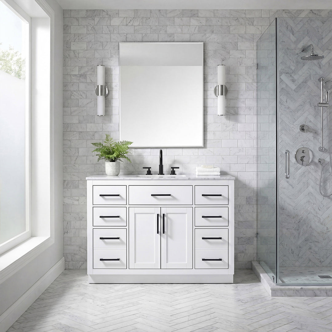 48 Inch Single Bathroom Vanity In White - View 2 - Joshua Marshal