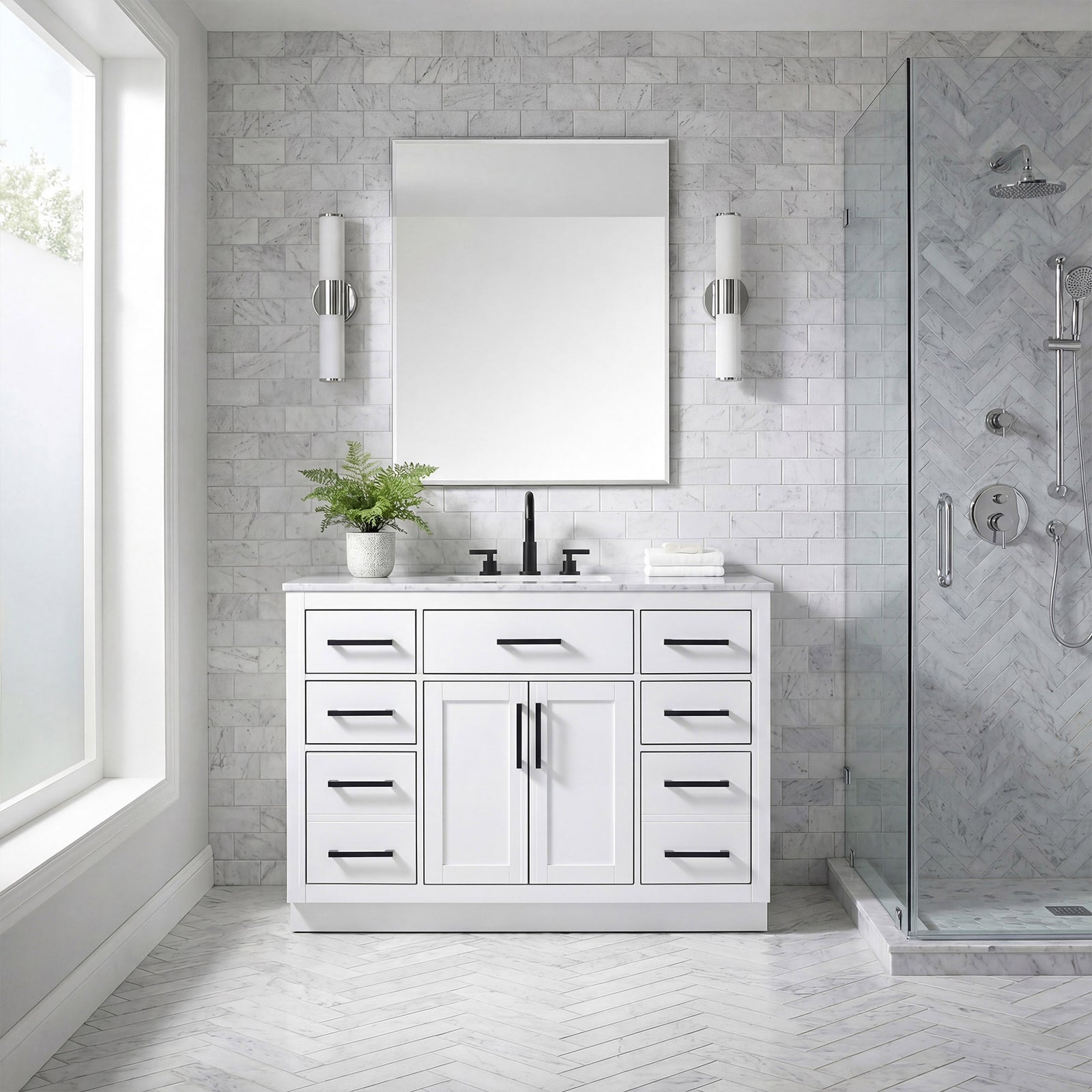 48 Inch Single Bathroom Vanity In White - View 2 - Joshua Marshal