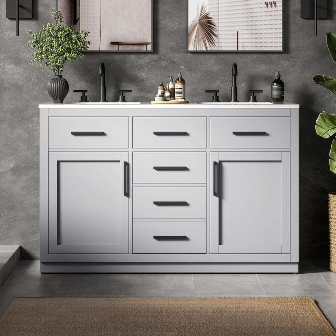 54 Inch Double Bathroom Vanity In Grey Grey Finish - KITCHEN & BATH by Joshua Marshal