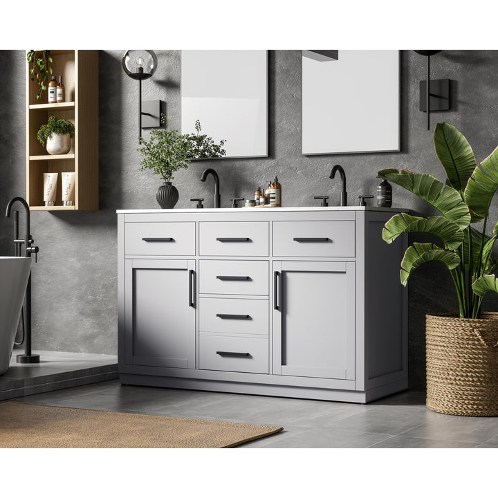 54 Inch Double Bathroom Vanity In Grey - View 2 - Joshua Marshal