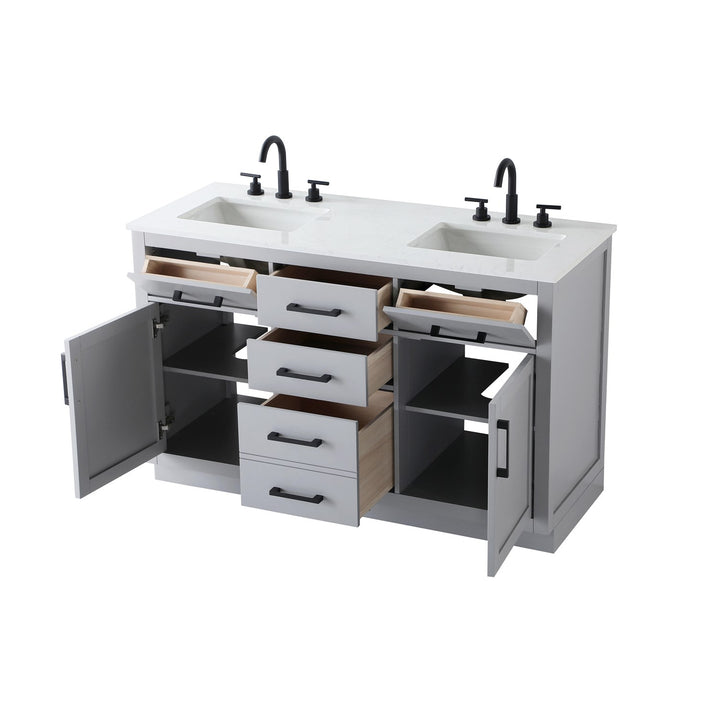 54 Inch Double Bathroom Vanity In Grey - View 4 - Joshua Marshal