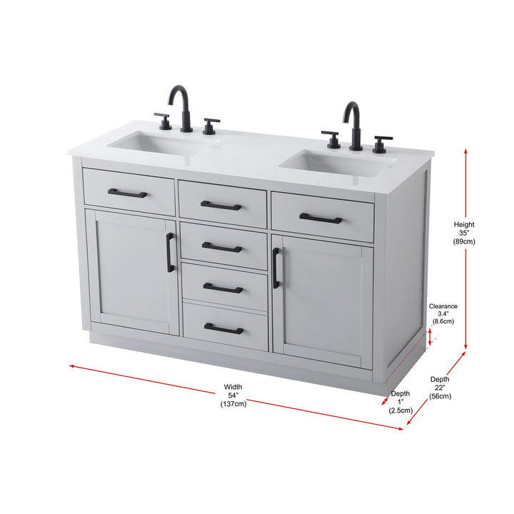 54 Inch Double Bathroom Vanity In Grey - View 6 - Joshua Marshal