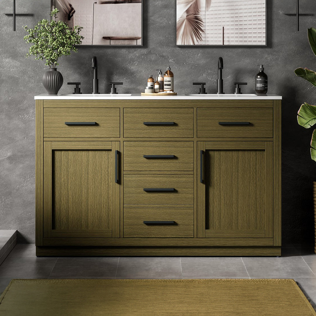 54 Inch Double Bathroom Vanity In Chestnut Brown Chestnut Brown Finish - KITCHEN & BATH by Joshua Marshal