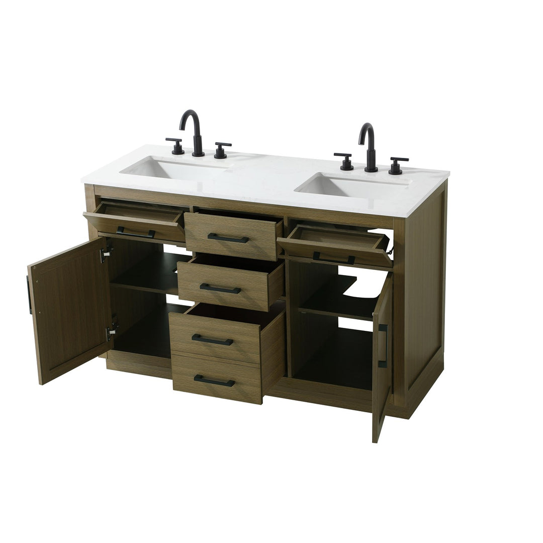 54 Inch Double Bathroom Vanity In Chestnut Brown - View 4 - Joshua Marshal
