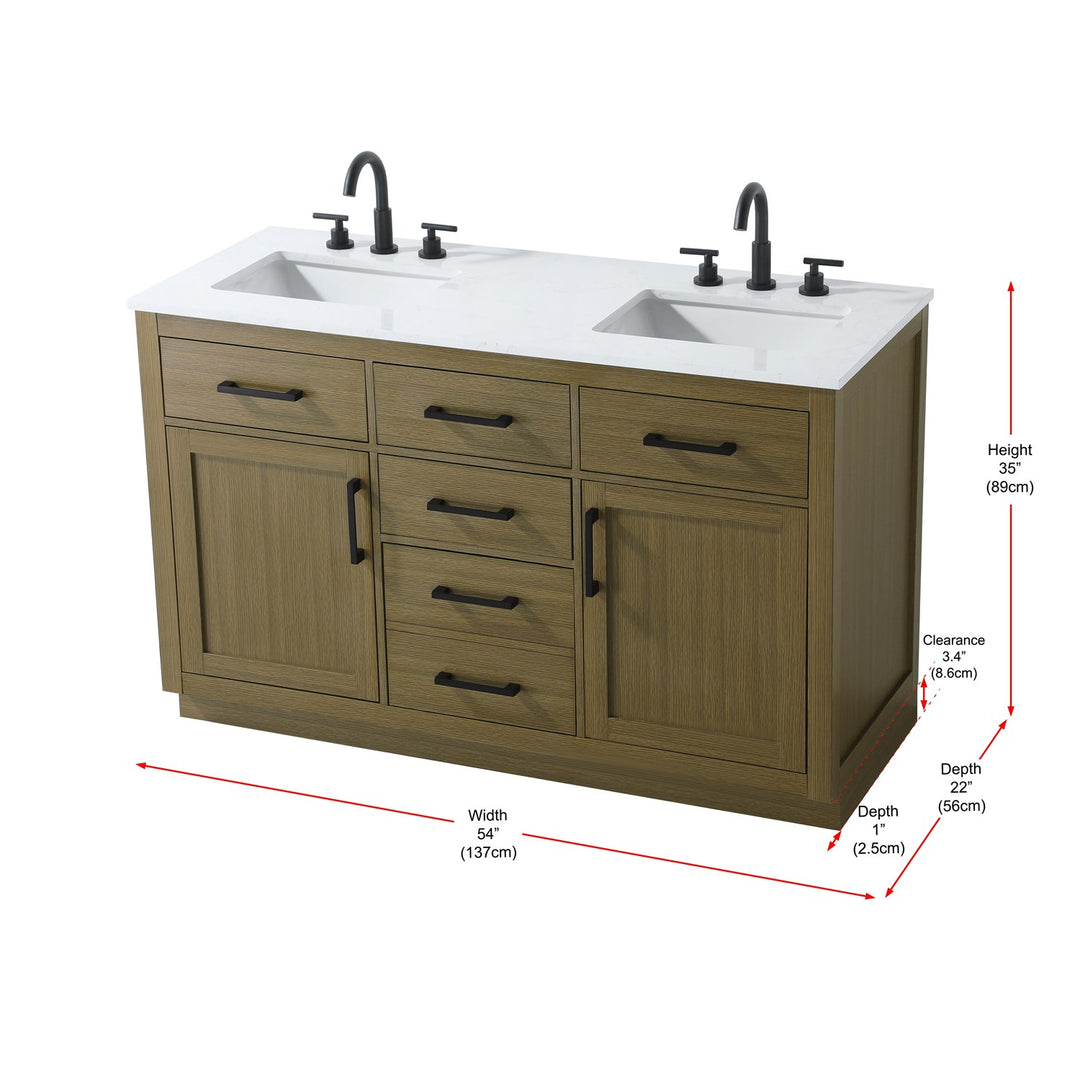 54 Inch Double Bathroom Vanity In Chestnut Brown - View 6 - Joshua Marshal