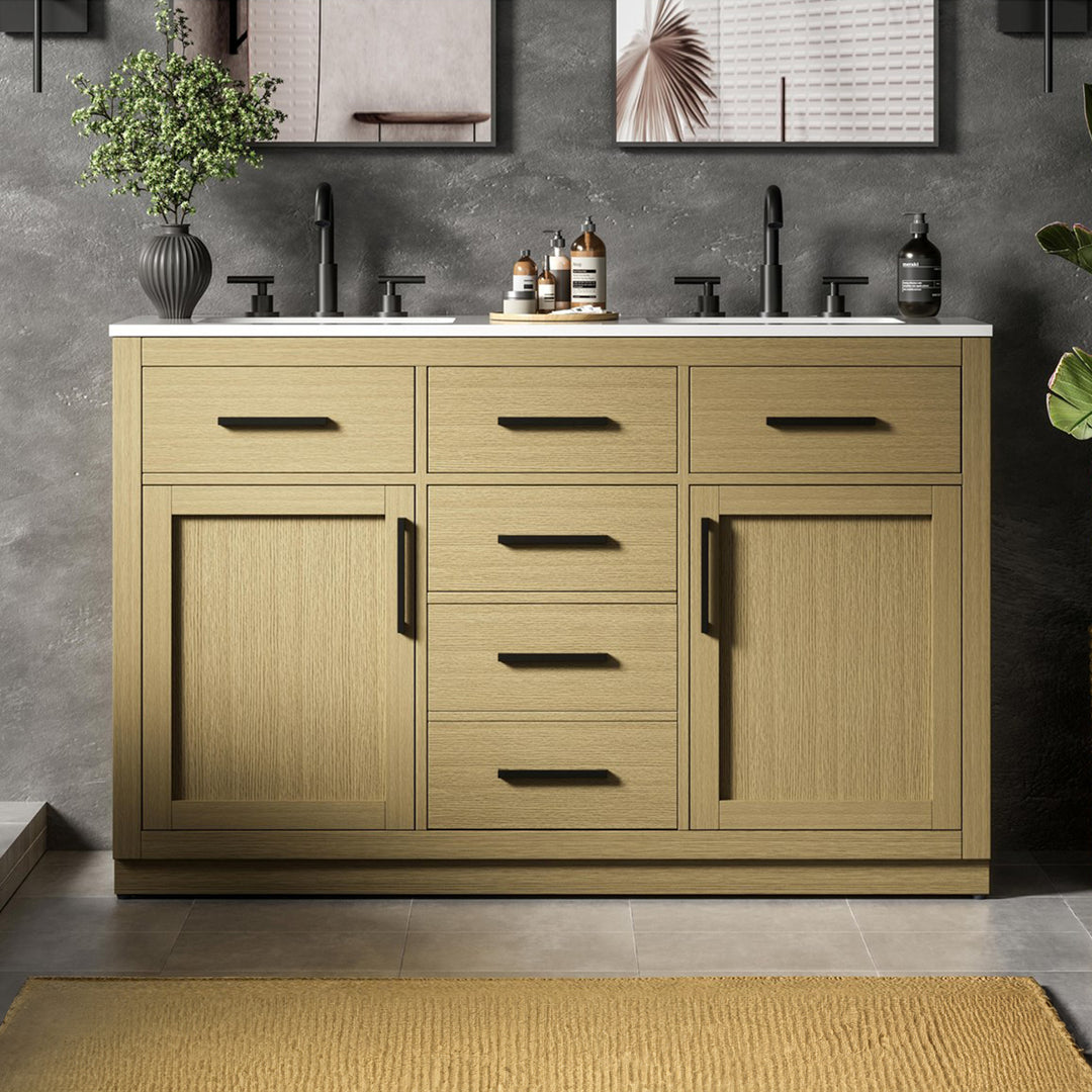 54 Inch Double Bathroom Vanity In Honey Brown Honey Brown Finish - KITCHEN & BATH by Joshua Marshal