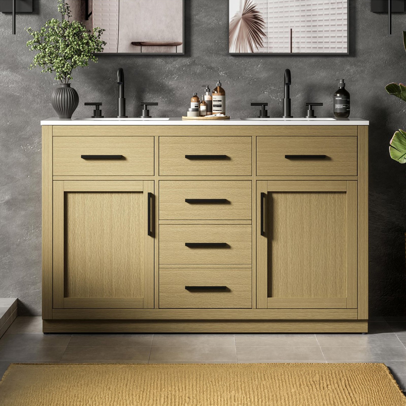 54 Inch Double Bathroom Vanity In Honey Brown Honey Brown Finish - KITCHEN & BATH by Joshua Marshal