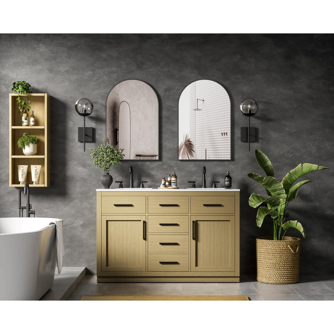 54 Inch Double Bathroom Vanity In Honey Brown - View 2 - Joshua Marshal