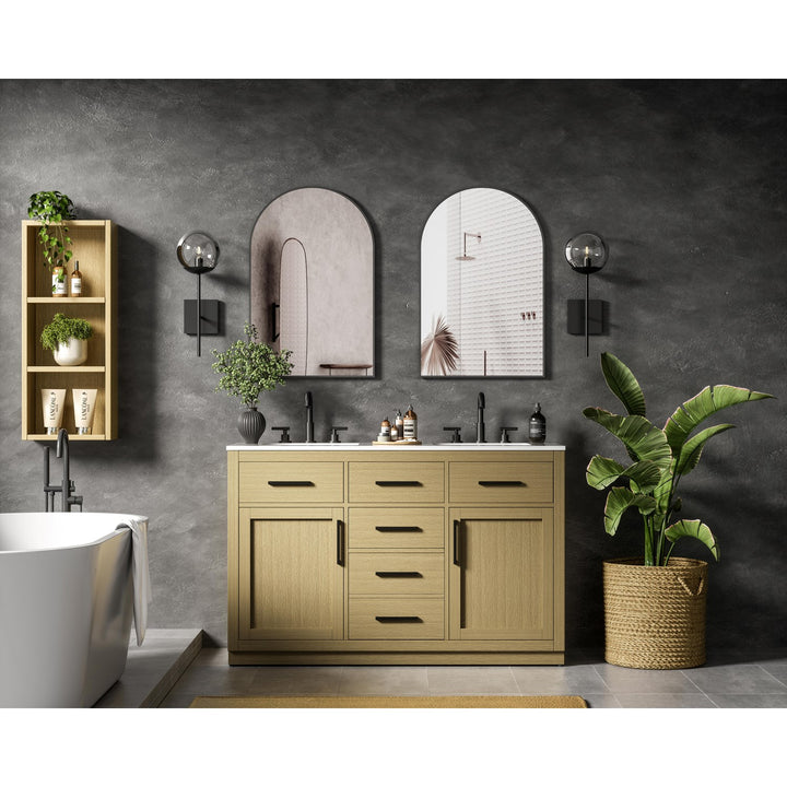 54 Inch Double Bathroom Vanity In Honey Brown - View 2 - Joshua Marshal