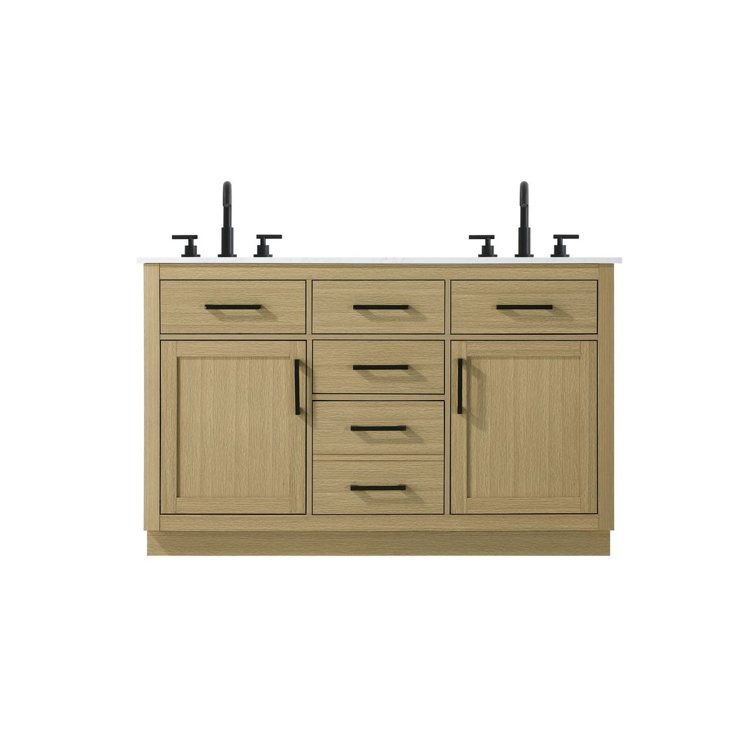 54 Inch Double Bathroom Vanity In Honey Brown - View 3 - Joshua Marshal
