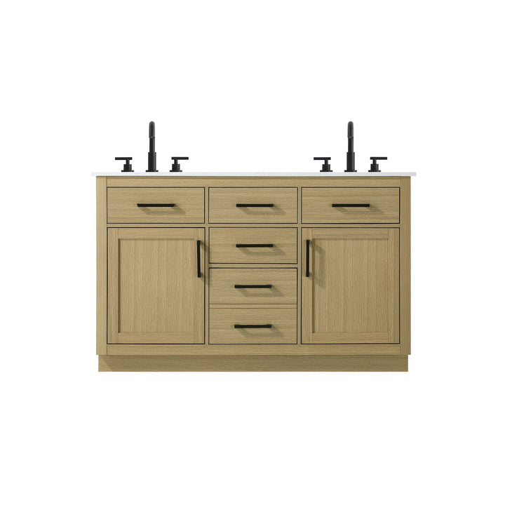 54 Inch Double Bathroom Vanity In Honey Brown - View 3 - Joshua Marshal