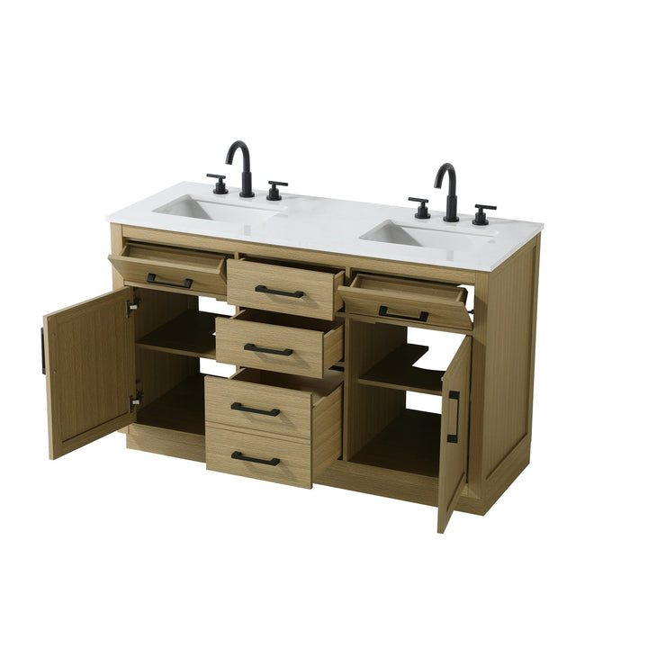 54 Inch Double Bathroom Vanity In Honey Brown - View 4 - Joshua Marshal