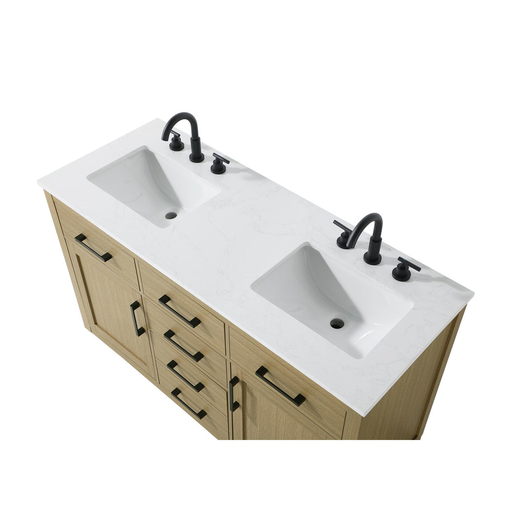 54 Inch Double Bathroom Vanity In Honey Brown - View 5 - Joshua Marshal