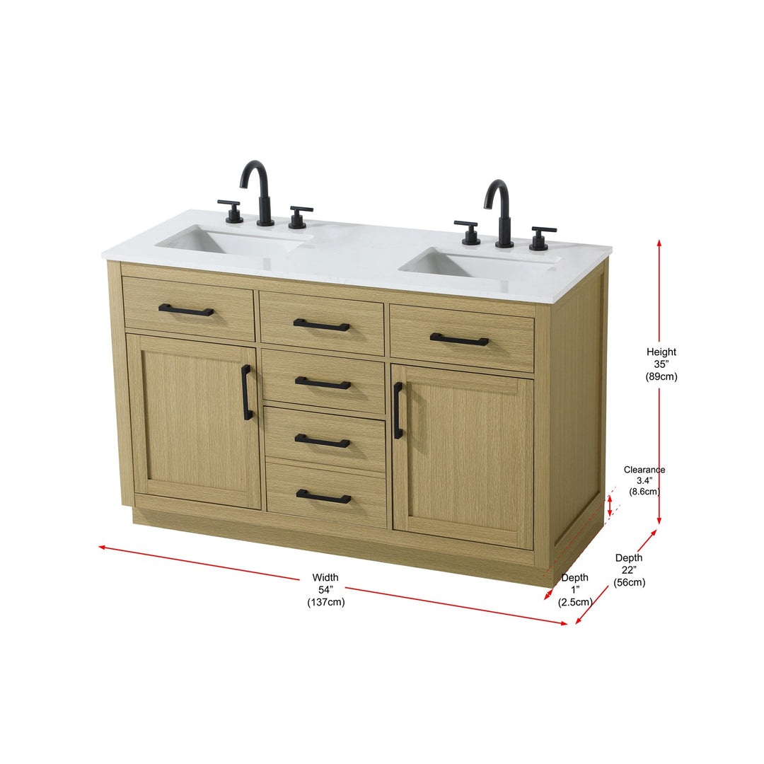 54 Inch Double Bathroom Vanity In Honey Brown - View 6 - Joshua Marshal