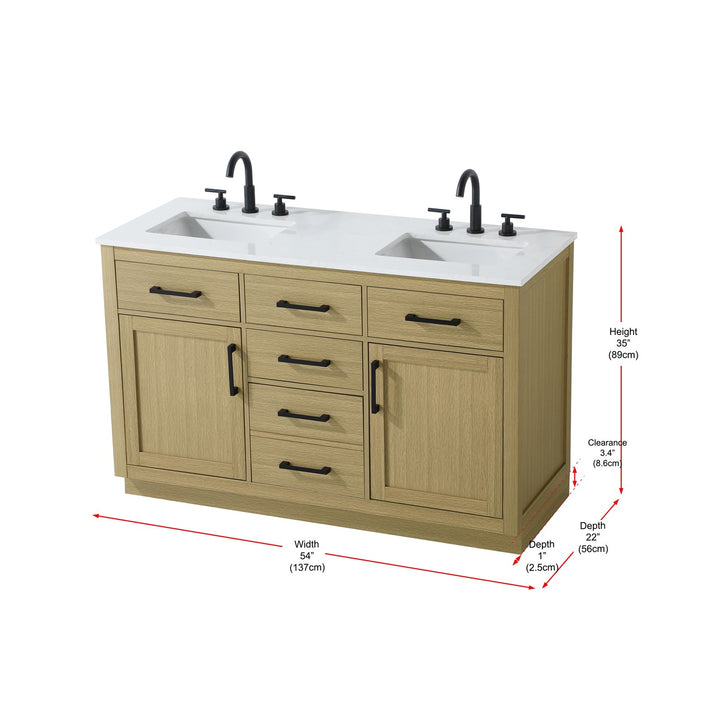54 Inch Double Bathroom Vanity In Honey Brown - View 6 - Joshua Marshal
