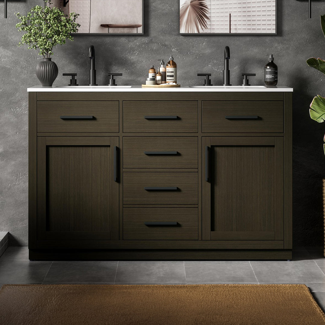 54 Inch Double Bathroom Vanity In Mocha Brown Mocha Brown Finish - KITCHEN & BATH by Joshua Marshal