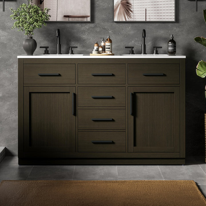 54 Inch Double Bathroom Vanity In Mocha Brown Mocha Brown Finish - KITCHEN & BATH by Joshua Marshal