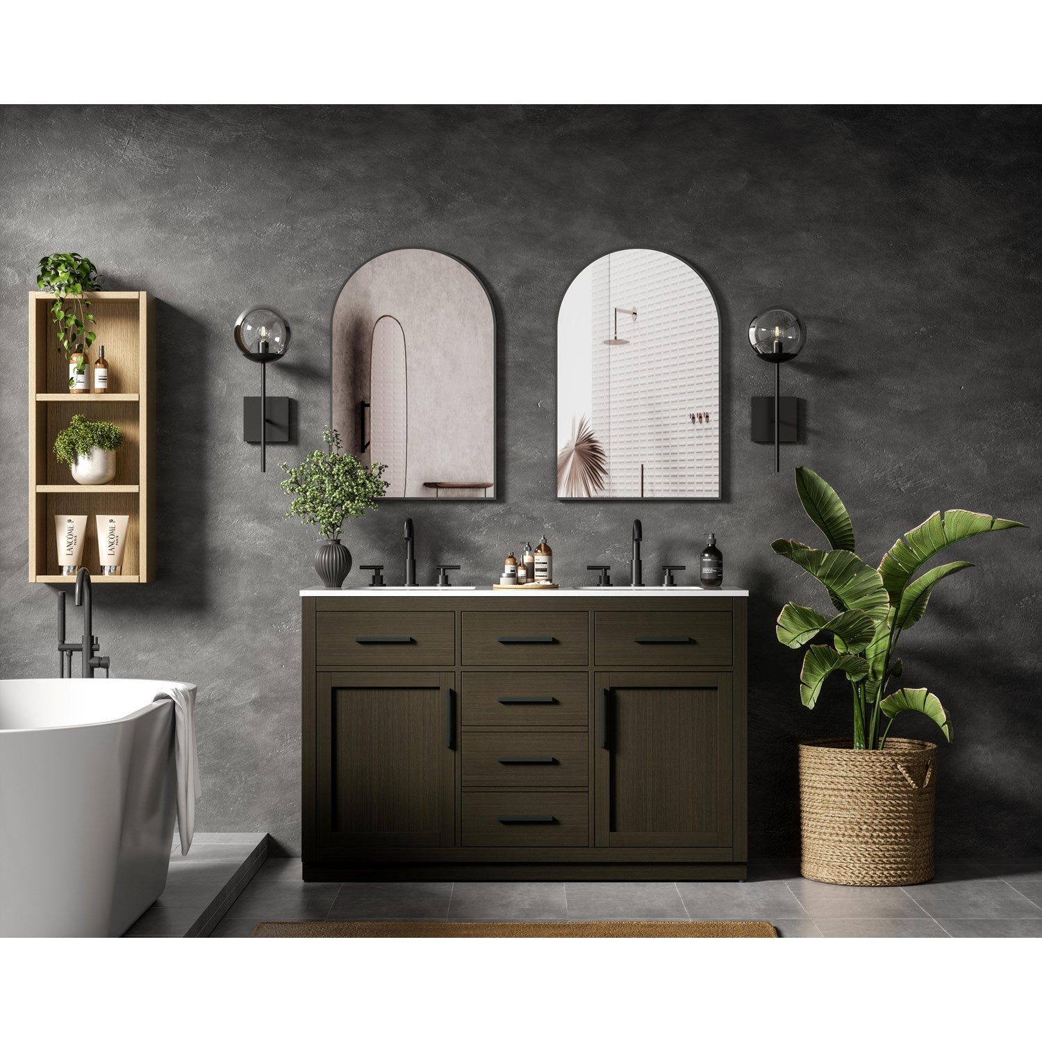 54 Inch Double Bathroom Vanity In Mocha Brown - View 2 - Joshua Marshal
