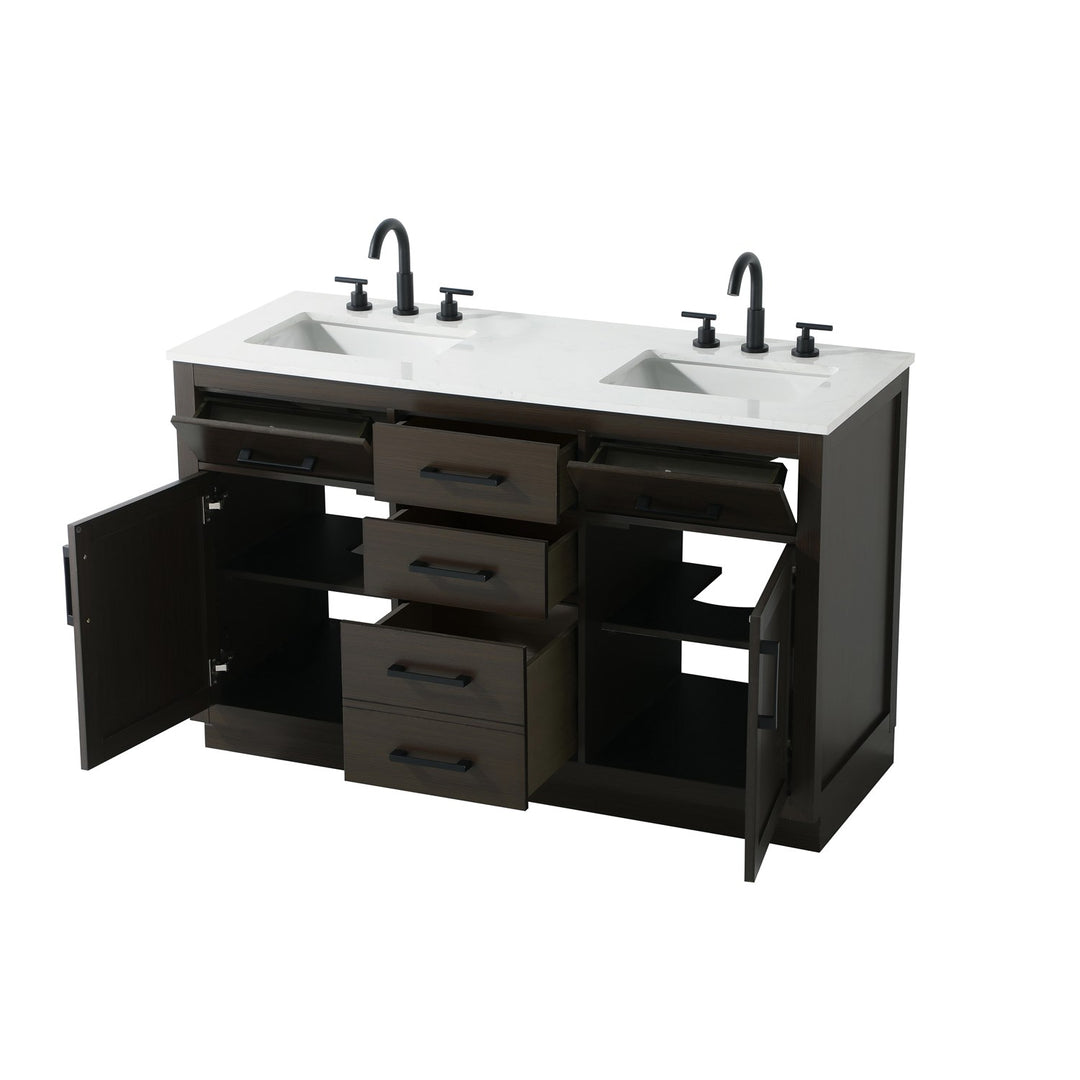 54 Inch Double Bathroom Vanity In Mocha Brown - View 4 - Joshua Marshal