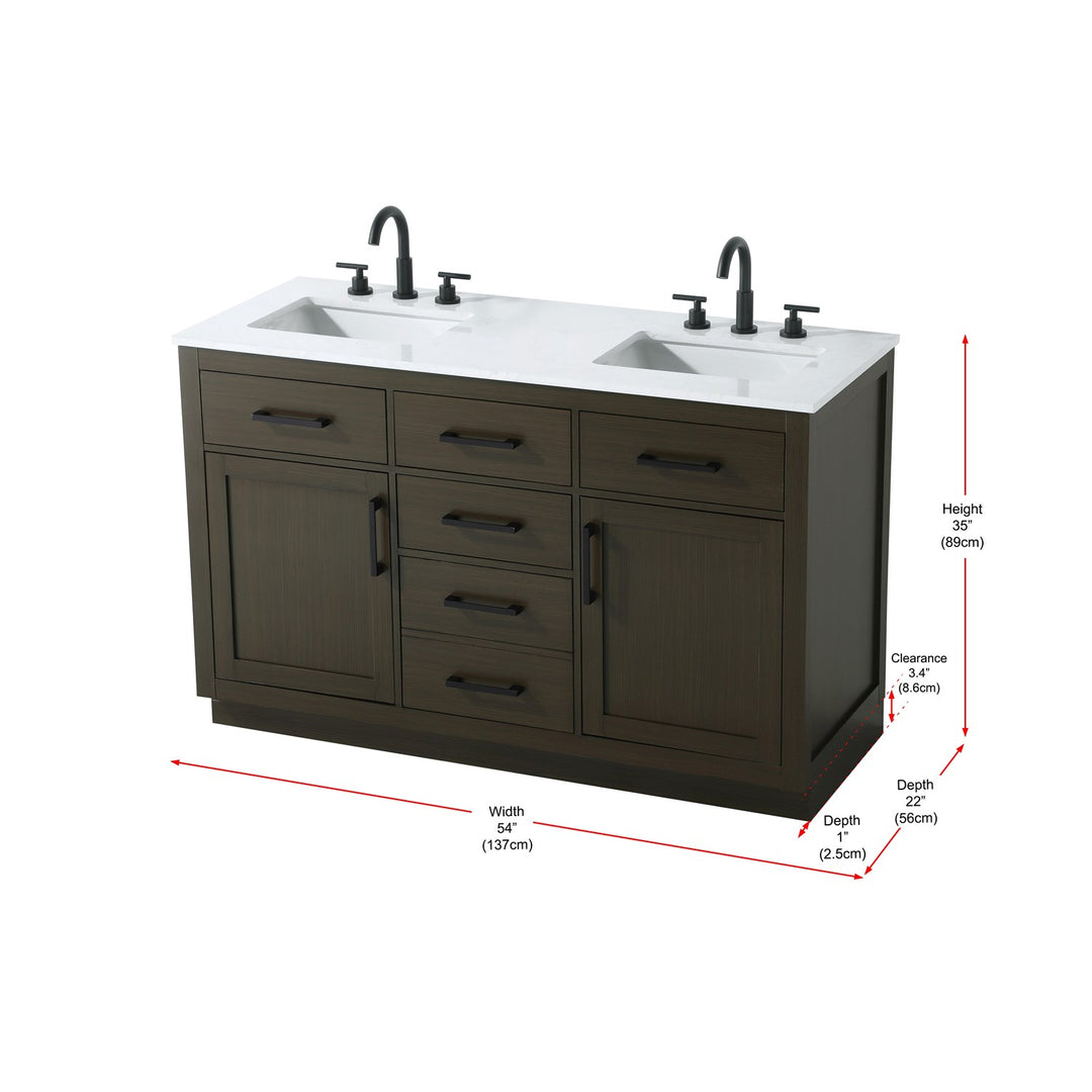 54 Inch Double Bathroom Vanity In Mocha Brown - View 6 - Joshua Marshal