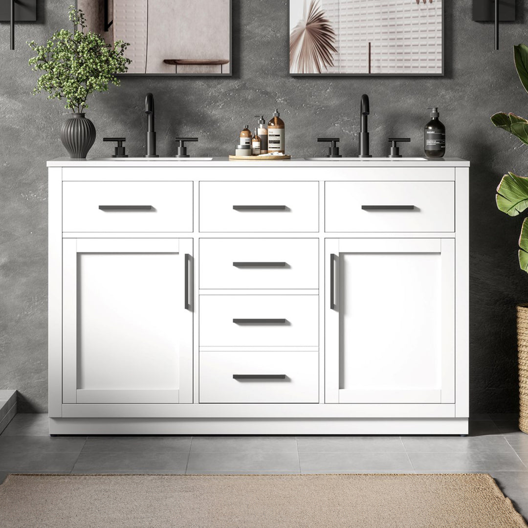 54 Inch Double Bathroom Vanity In White White Finish - KITCHEN & BATH by Joshua Marshal