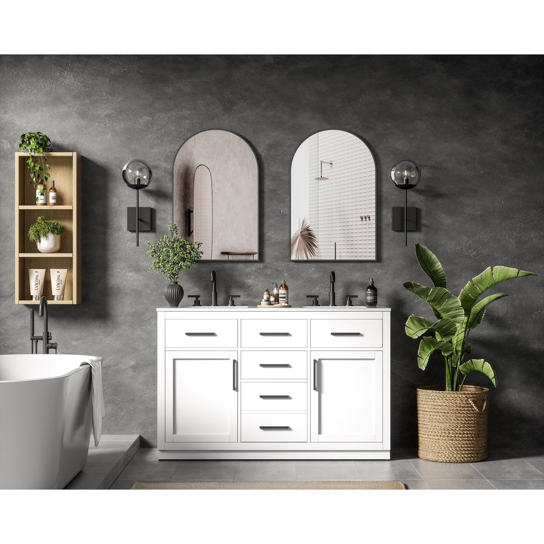 54 Inch Double Bathroom Vanity In White - View 2 - Joshua Marshal