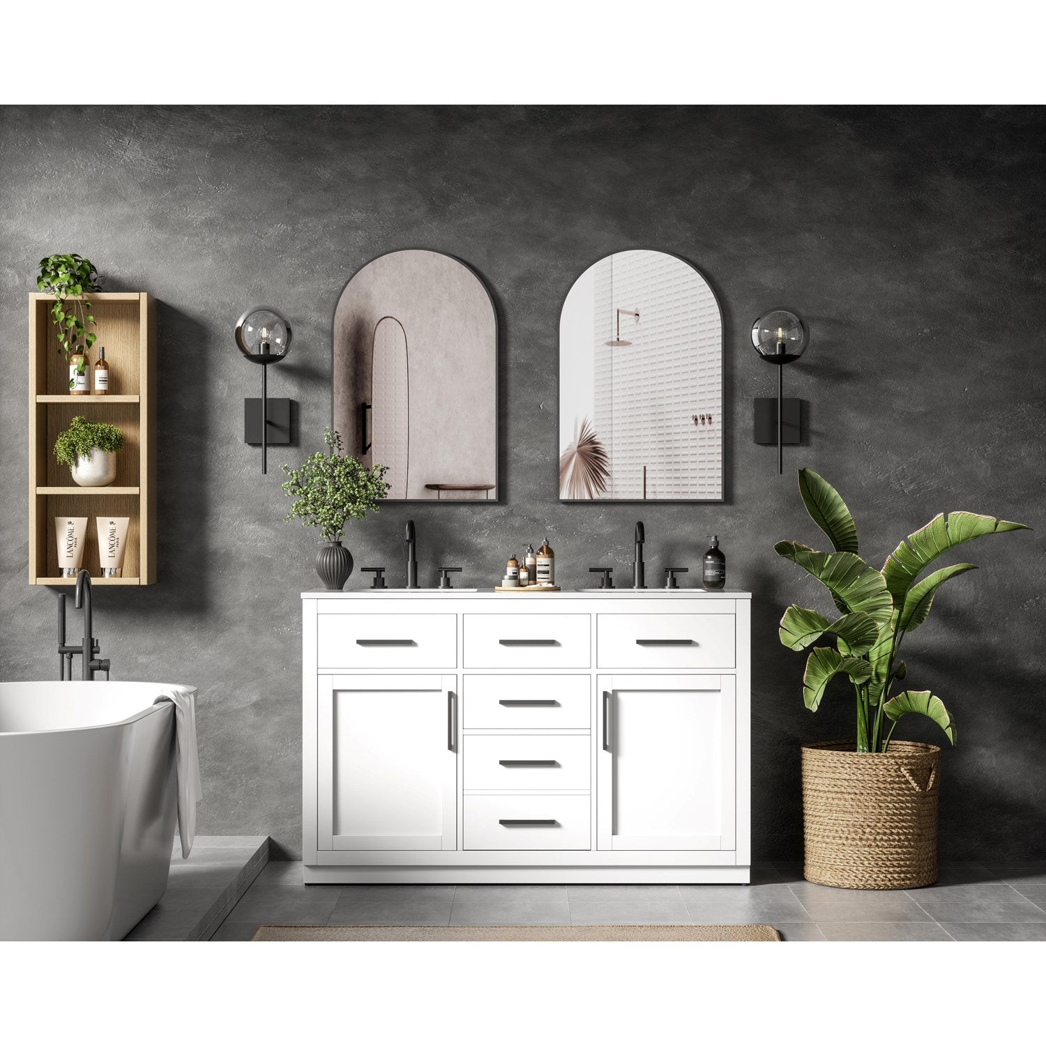 54 Inch Double Bathroom Vanity In White - View 2 - Joshua Marshal
