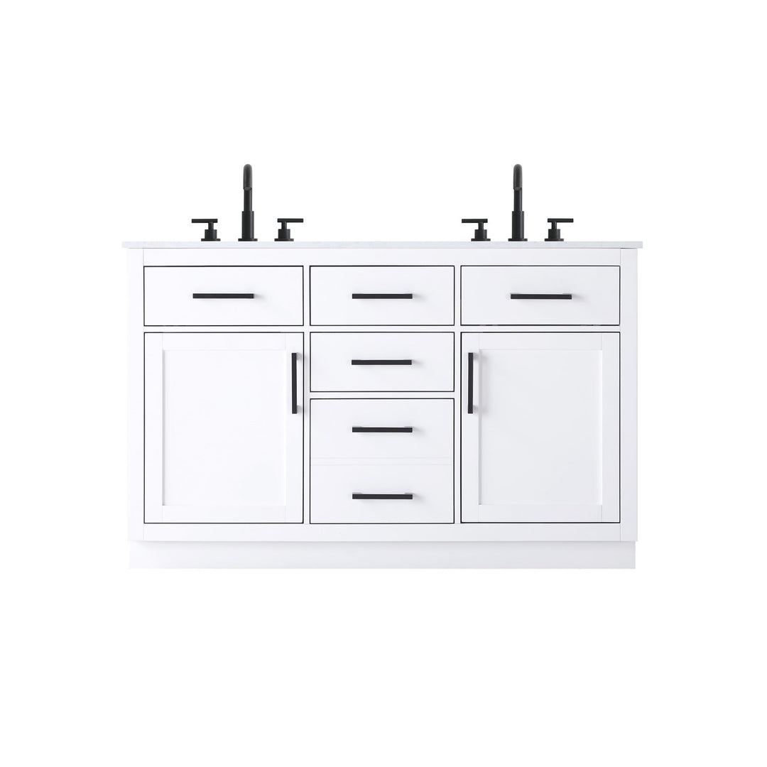 54 Inch Double Bathroom Vanity In White - View 3 - Joshua Marshal
