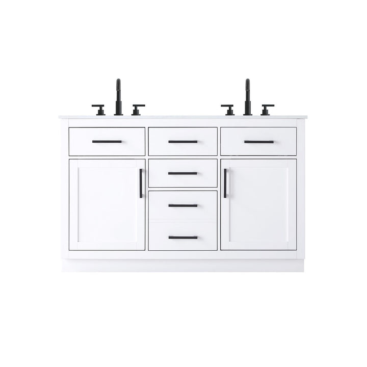 54 Inch Double Bathroom Vanity In White - View 3 - Joshua Marshal