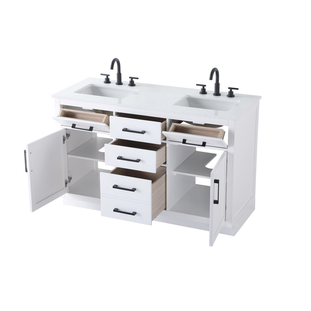 54 Inch Double Bathroom Vanity In White - View 4 - Joshua Marshal