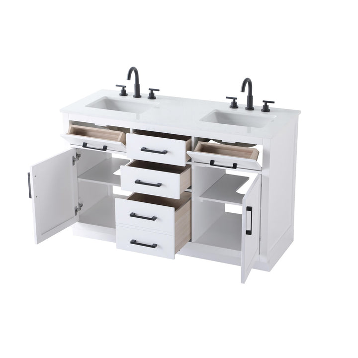 54 Inch Double Bathroom Vanity In White - View 4 - Joshua Marshal
