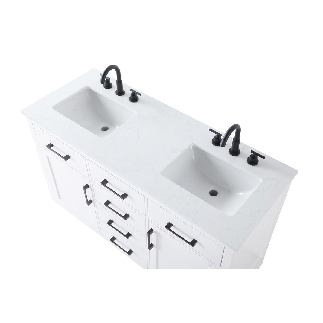 54 Inch Double Bathroom Vanity In White - View 5 - Joshua Marshal
