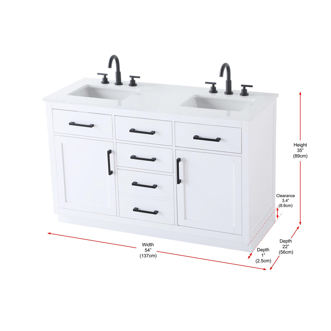 54 Inch Double Bathroom Vanity In White - View 6 - Joshua Marshal