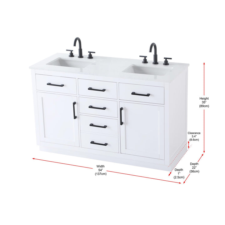 54 Inch Double Bathroom Vanity In White - View 6 - Joshua Marshal