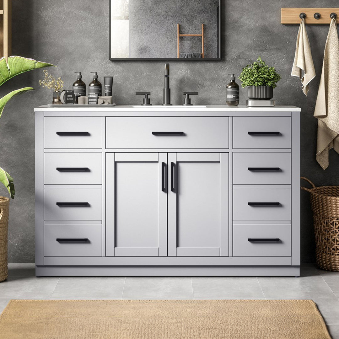 54 Inch Single Bathroom Vanity In Grey Grey Finish - KITCHEN & BATH by Joshua Marshal