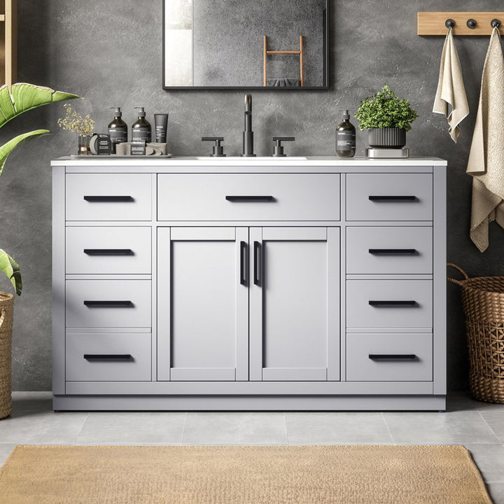 54 Inch Single Bathroom Vanity In Grey Grey Finish - KITCHEN & BATH by Joshua Marshal