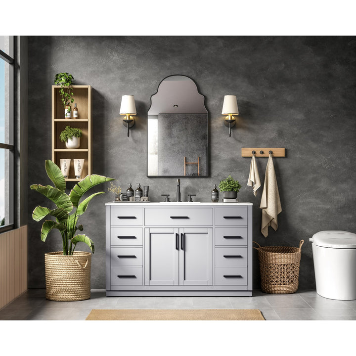 54 Inch Single Bathroom Vanity In Grey - View 2 - Joshua Marshal