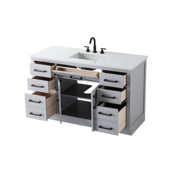 54 Inch Single Bathroom Vanity In Grey - View 4 - Joshua Marshal