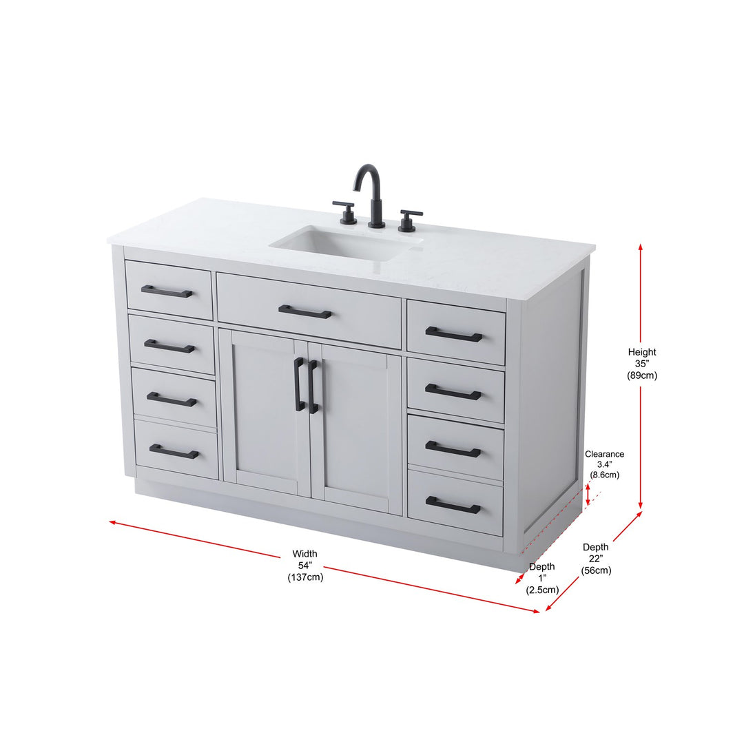 54 Inch Single Bathroom Vanity In Grey - View 6 - Joshua Marshal