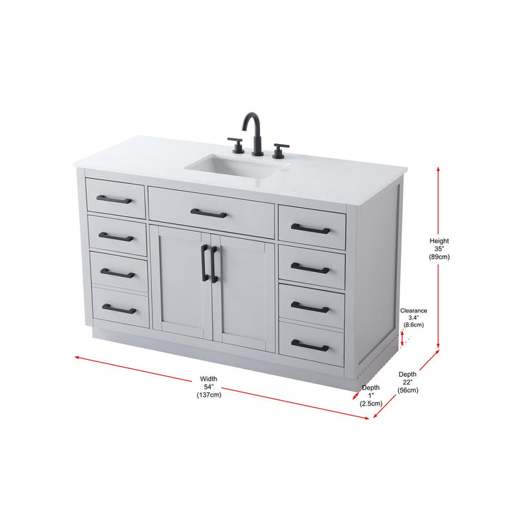 54 Inch Single Bathroom Vanity In Grey - View 6 - Joshua Marshal