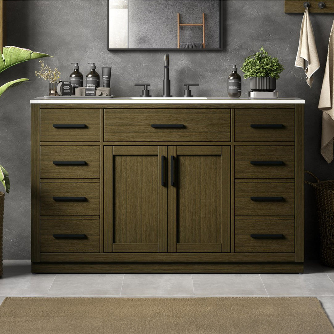 54 Inch Single Bathroom Vanity In Chestnut Brown Chestnut Brown Finish - KITCHEN & BATH by Joshua Marshal