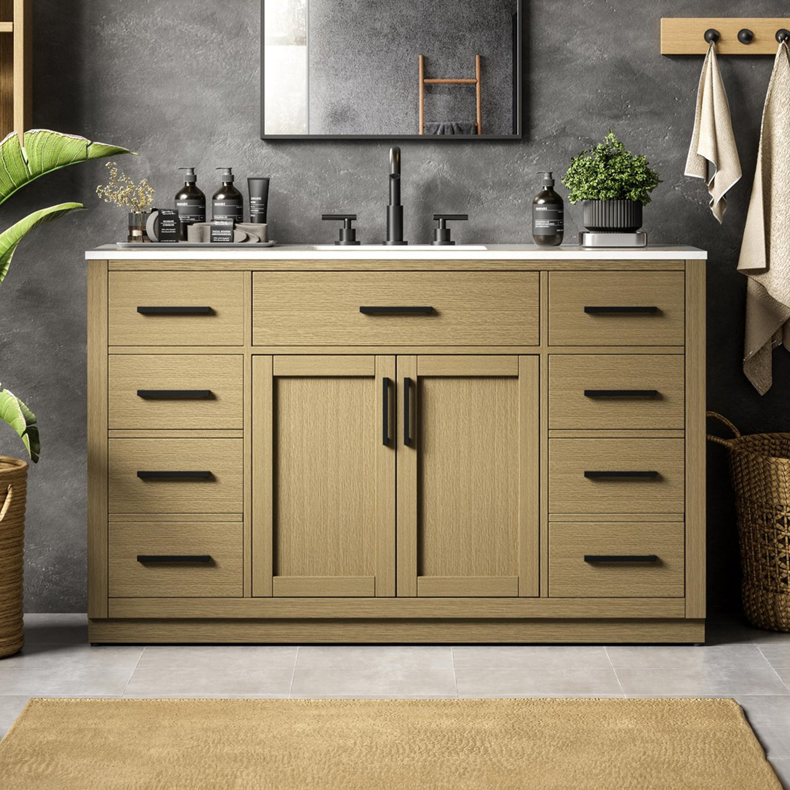 54 Inch Single Bathroom Vanity In Honey Brown Honey Brown Finish - KITCHEN & BATH by Joshua Marshal