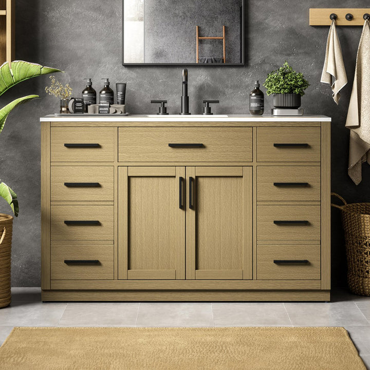 54 Inch Single Bathroom Vanity In Honey Brown Honey Brown Finish - KITCHEN & BATH by Joshua Marshal