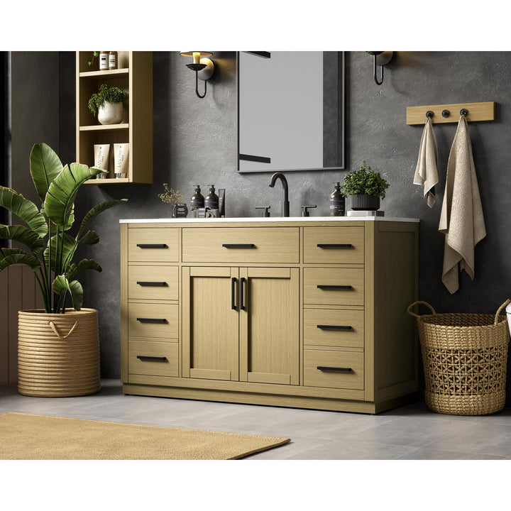 54 Inch Single Bathroom Vanity In Honey Brown - View 2 - Joshua Marshal